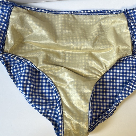 Talbots Gingham Bikini Bottom Sz 12 Blue & White Gingham Check High Waisted - Picture 4 of 9